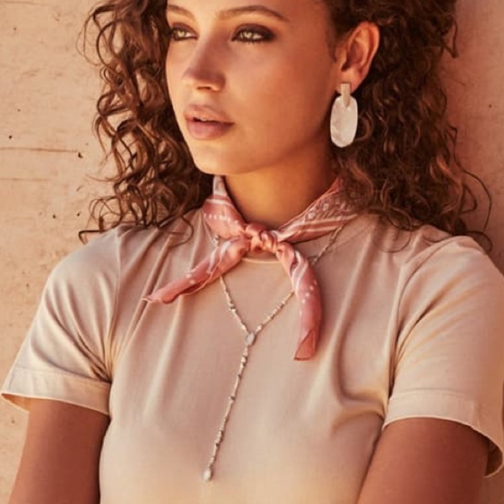 NEW Kendra Scott mother of pearl 14 karat white gold plated beaded Y - necklace - Picture 2 of 9